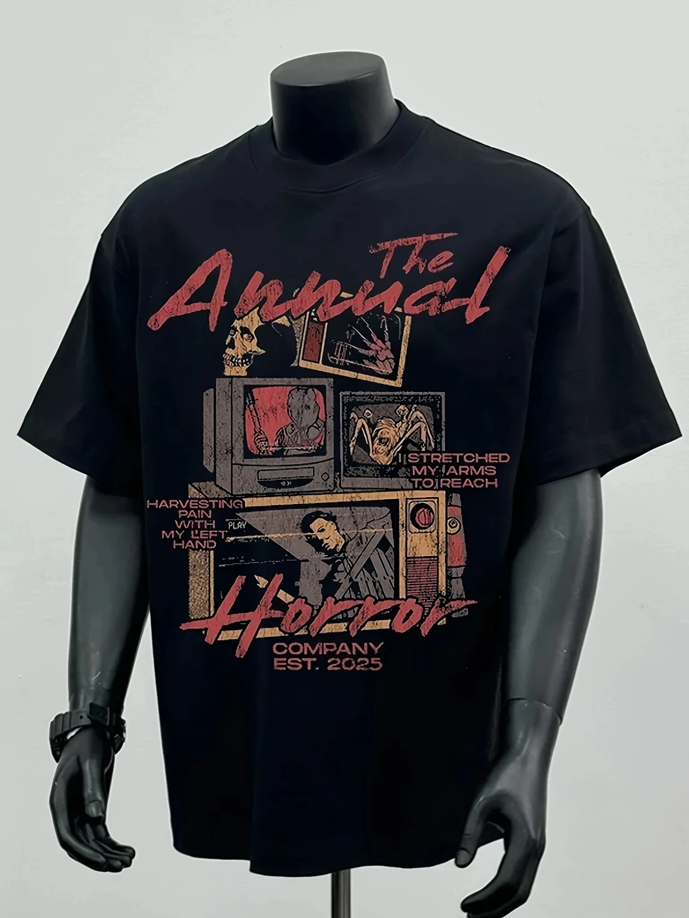 The Annual Horror Retro TV Collage Graphic Tee For Men Made Of 100% Cotton Perfect For Summer Streetwear Style