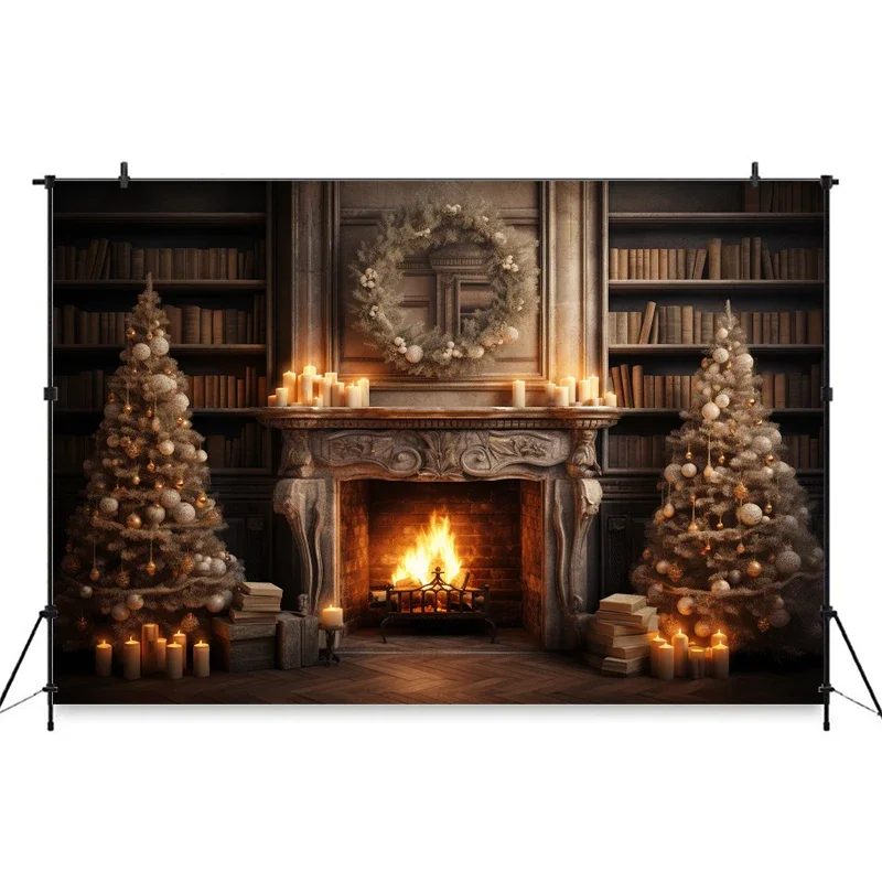 Red Christmas Tree Backdrop Xmas Wall Fireplace Baby Newborn Photo Background Photography Decor Girls Portrait Wallpaper Studio