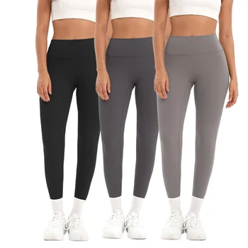 สีทึบกางเกงโยคะไม่มีรอยต่อเอวสูงฟิตเนสกีฬา Legging ผู้หญิงยืดออกกําลังกาย Tights กางเกงวิ่ง