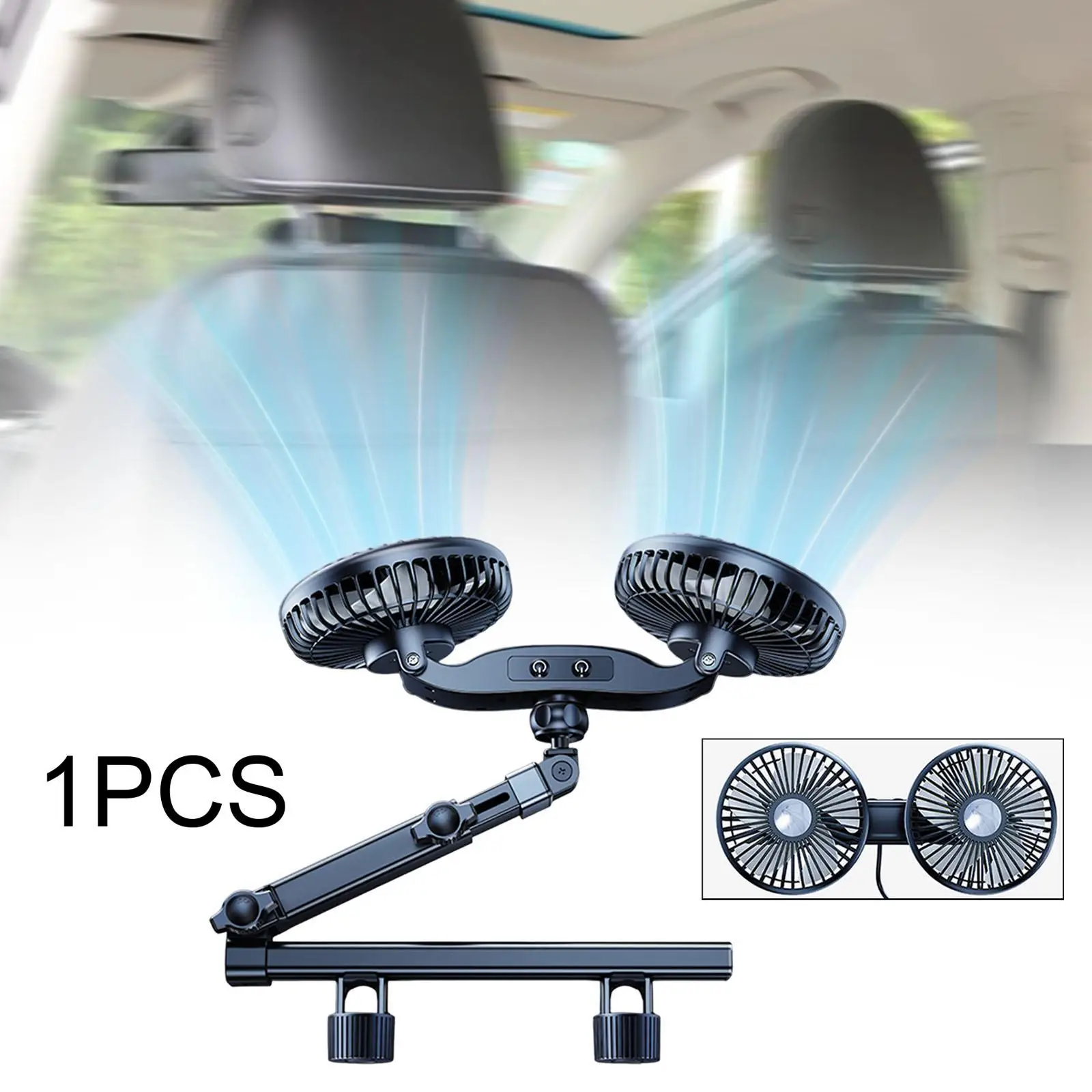 

Generic Car Fan for Backseat USB Fan SUV RV Car Essentials Double Headed Fan