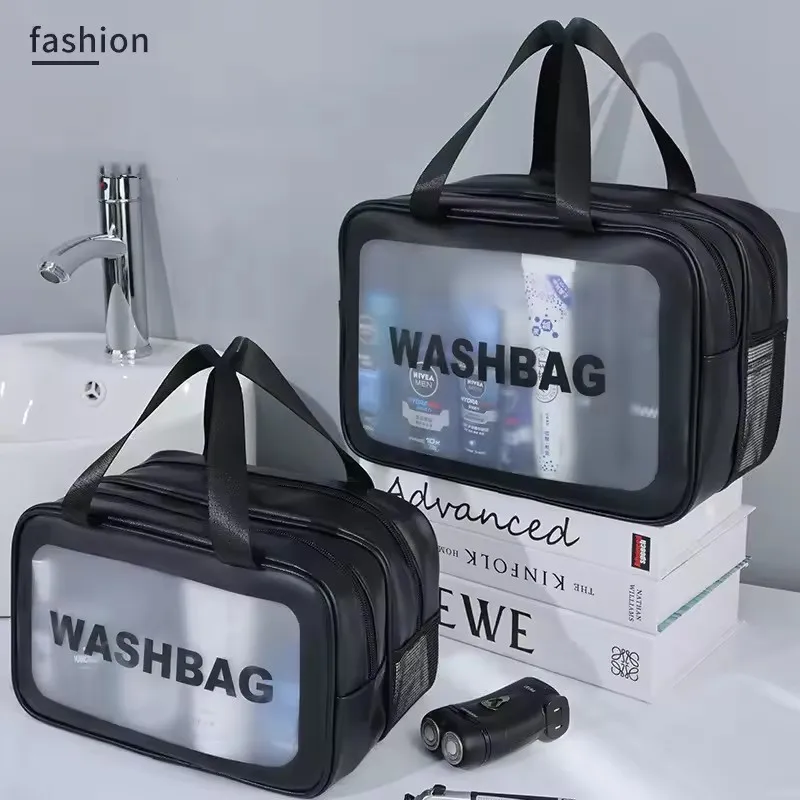 Dry-wet separation double transparent PU makeup bag portable washing bag cosmetic storage bag travel fitness swimming essentials image 2