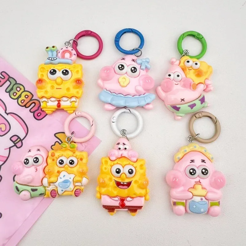 

Kawaii SpongeBob SquarePants Resin Keychain Pendant Pai Da Xing Cute Doll Girl Heart Bag Keychain Pendant