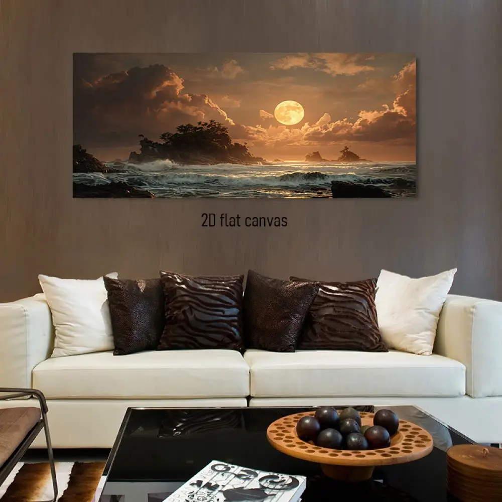 1pcs This sea view canvas decoration painting is themed around the sea under the sunset, with a warm and peaceful overall color