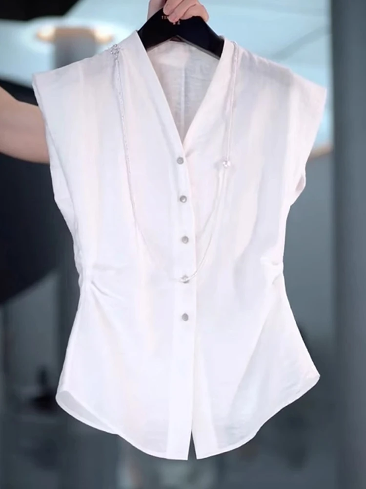 

Элегантный летний топ с V-образным вырезом из шифона, универсальный, в корейском стиле, для повседневной носки