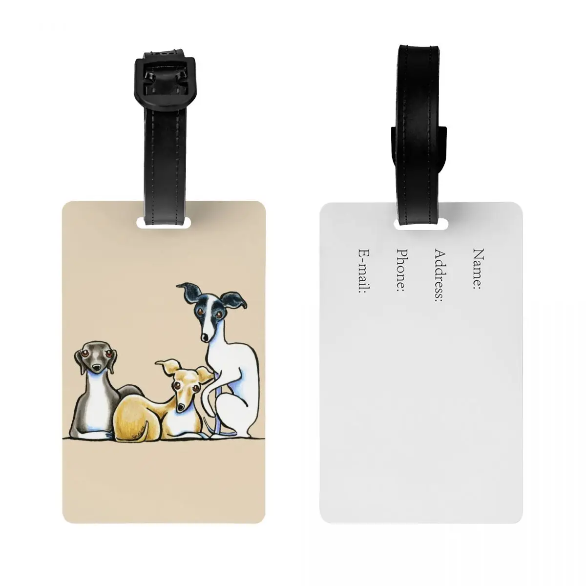 Custom Italian Greyhound Trio Luggage Tags for Travel Suitcase Cute Whippet Sighthound Dog Privacy Cover Name ID Card