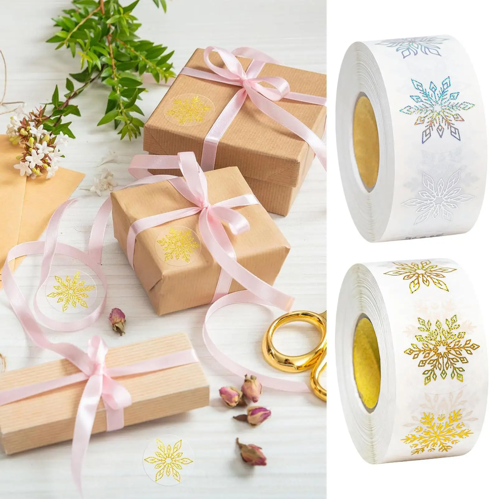 Snowflake Stickers 500 Pieces Self-Adhesive Clear Glitter Journal Stickers Holiday Crafts Scrapbook Decal Roll For Journal