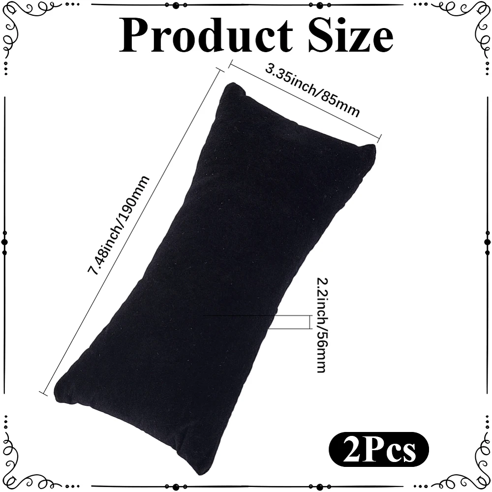 2Pcs Black Watch Pillow Velvet Long Watch Pillow Bracelet Bangle Cushions Display Pillows for Jewelry Show Organizer