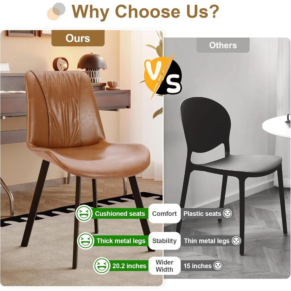 Upholstered Dining Chairs Set of 4, Modern Kitchen & Dining Room Chairs, Faux Leather, Sturdy Metal Legs, for Living Room