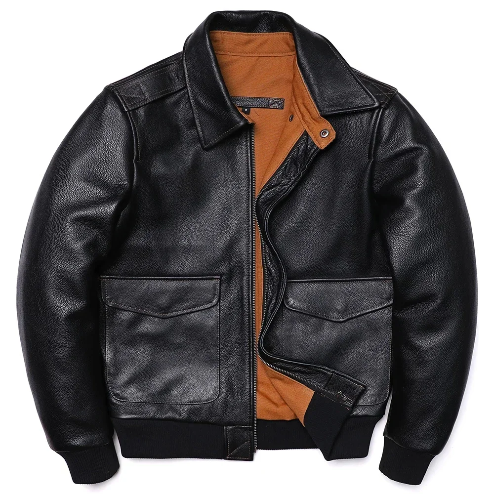 Classical A2 Style Genuine Leather Jacket Men's Air Force Natural Cowhide Coats Black Calf Skin Clothes man Flight Clothing