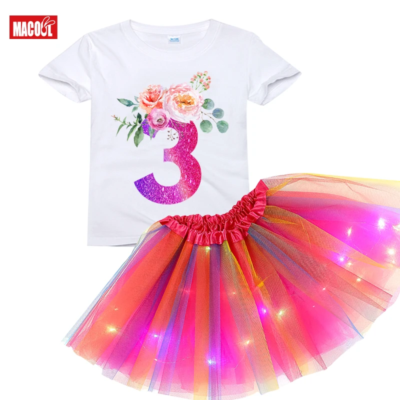 

Flower Numbers for Kids Birthday Shirt Girls Tutu Outfit Set Custom Name Shirt Kids Party Light Dress Suit Little Girl Clothes