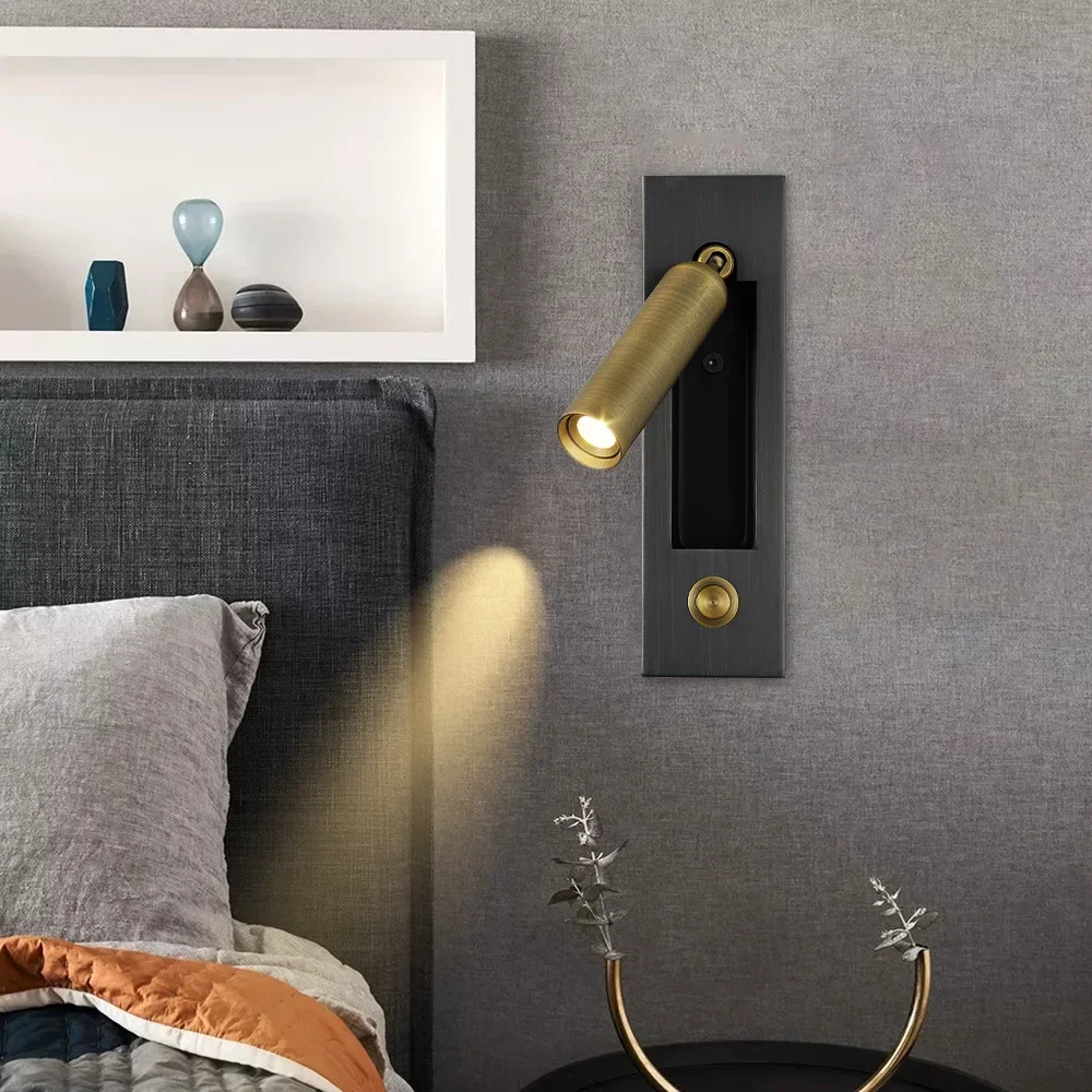 2026Simple Hotel Bedroom Bedside Lamp Wall Lamp Indoor Embedded Push Switch LED Reading Wall Lamp
