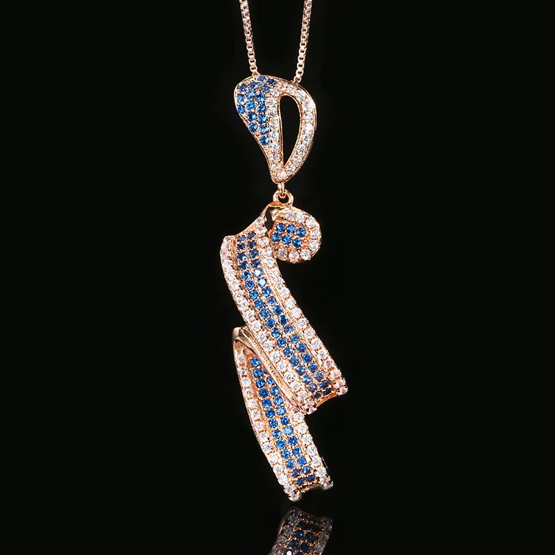 

Luxury Rose Rose Blue Gemstone Ribbon Streamer Cubic Zirconia Jewelry Adjustable Rings Earrings Necklace for Womens Fashion Gift