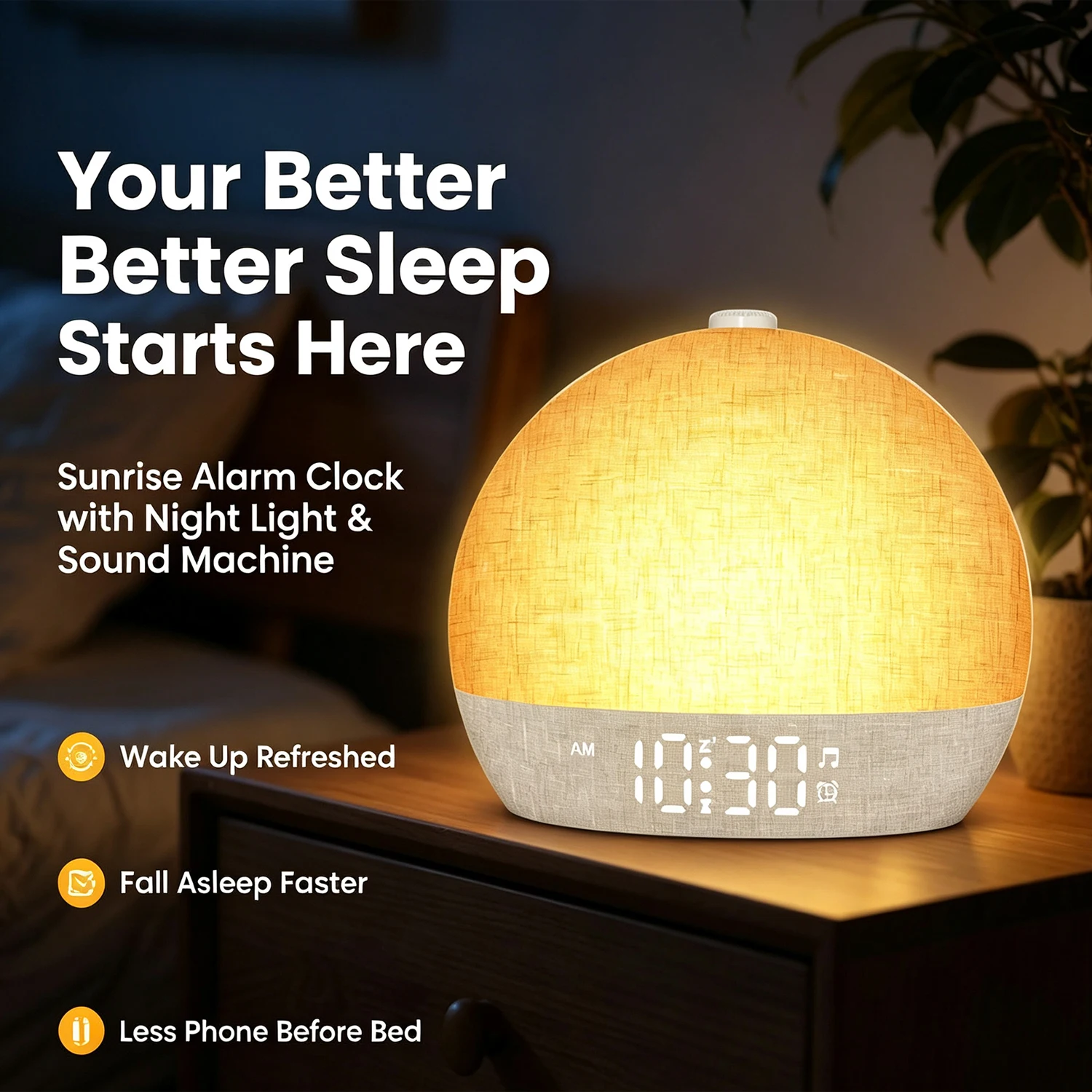 Digital Sunrise Wake‑up Light Alarm Clock 4 In 1 Sleep Sound Machine Night Light Multifunctional Sleep Helper Table Lamp Gift