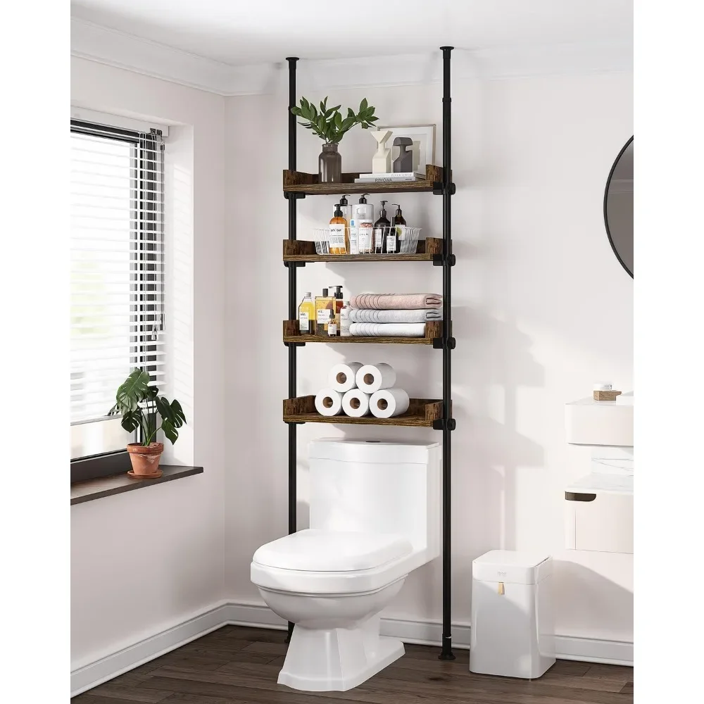 

Bathroom Cabinet, Over The Toilet Storage, 4-Tier Adjustable Wood Shelves for Small Room, Saver Space Rack, 92 to 116 Inch Tall