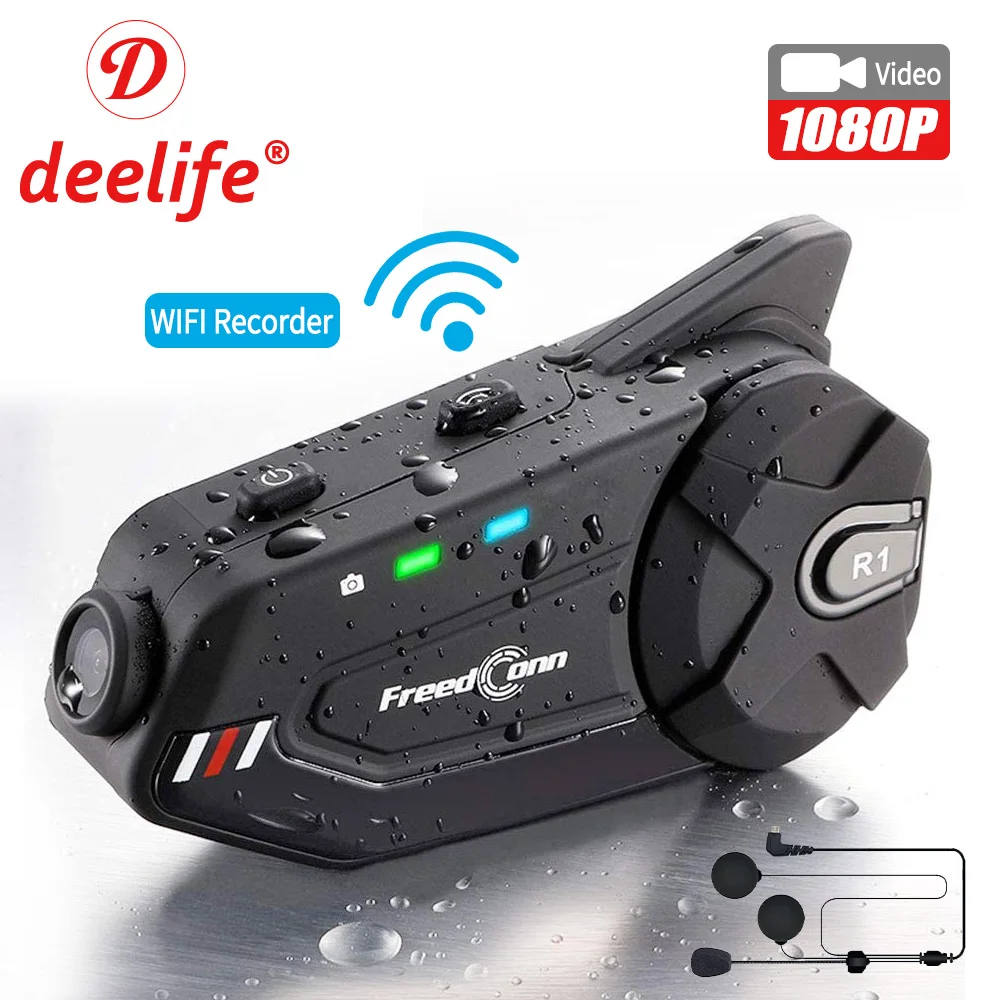 Deelife Bluetooth Motorcycle Intercom with Camera WiFi Video Recorder for Moto Headset Motorbike Helmet Headphones