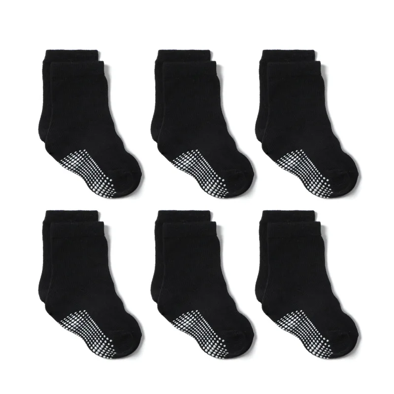 0-1-3-5-7 ปีเด็ก 6 Pack Non Slip Grip ลูกเรือถุงเท้าผ้าฝ้ายเด็กหญิง Anti Skid Soles Unisex Babe ทารกแรกเกิดเด็กวัยหัดเดินถุงเท้า