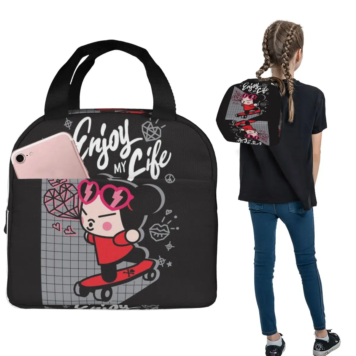 

Cartoon Pucca Lunch Bags Insulated Bento Box Waterproof Lunch Tote Leakproof Cooler Thermal Bag for Woman Girl Work