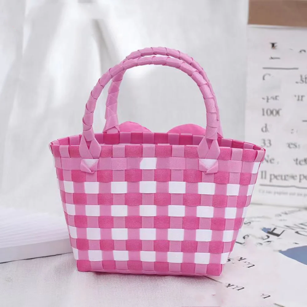 Flower handmade woven bag, blue pink with hand gift bag, birthday banquet, holiday gift bag, cute Korean version