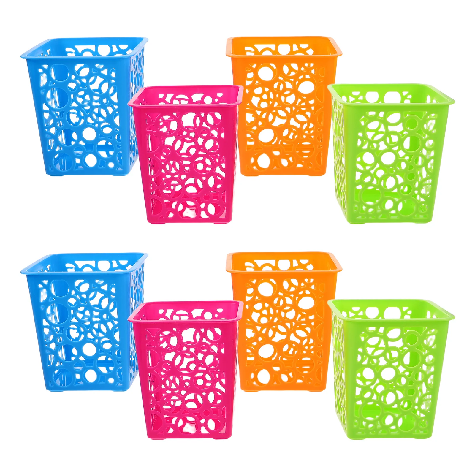 

8Pcs Square Pencil Holder Desktop Organizer Hollow Pen Container Mini Table Trash Can Office Storage Basket Pencil Container