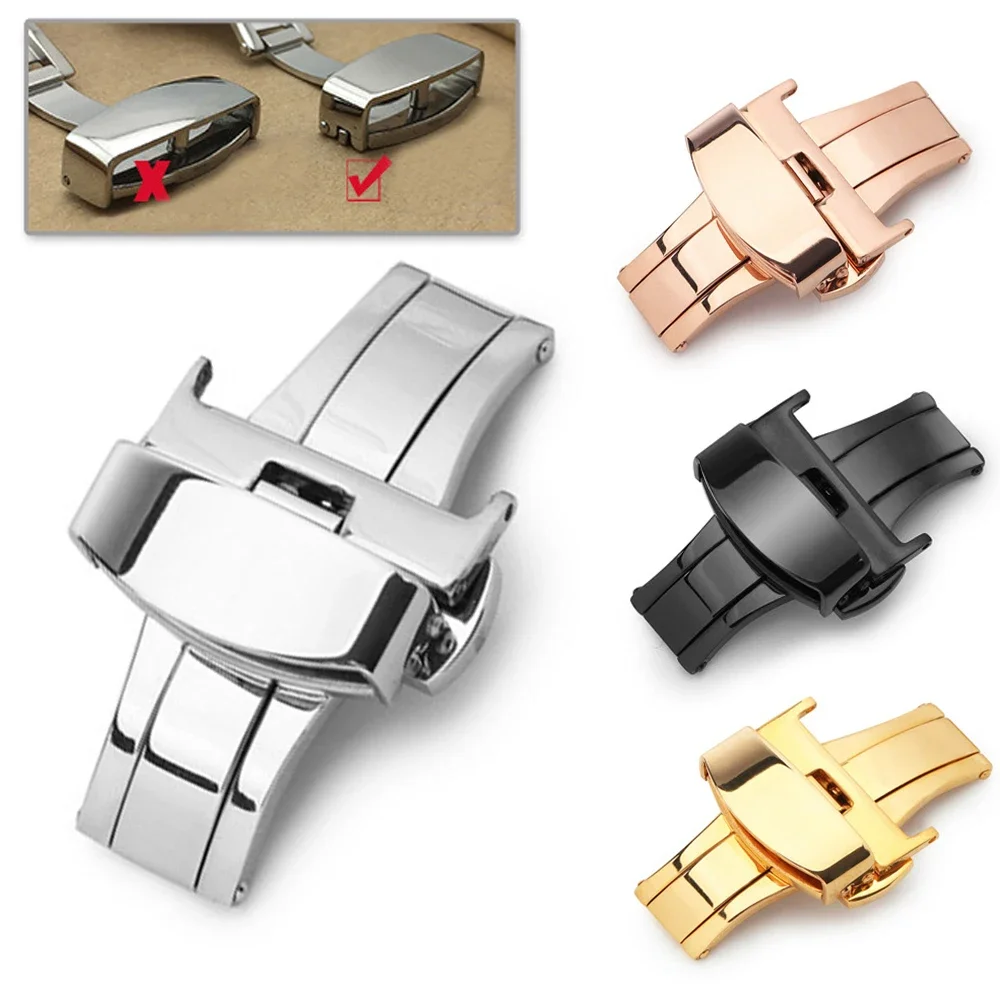 Stainless Steel Butterfly Buckle Polished Matte Lock Watch Strap Button Watchband Metal Clasp 10mm 12mm 14mm 16mm 18mm 20mm 22mm