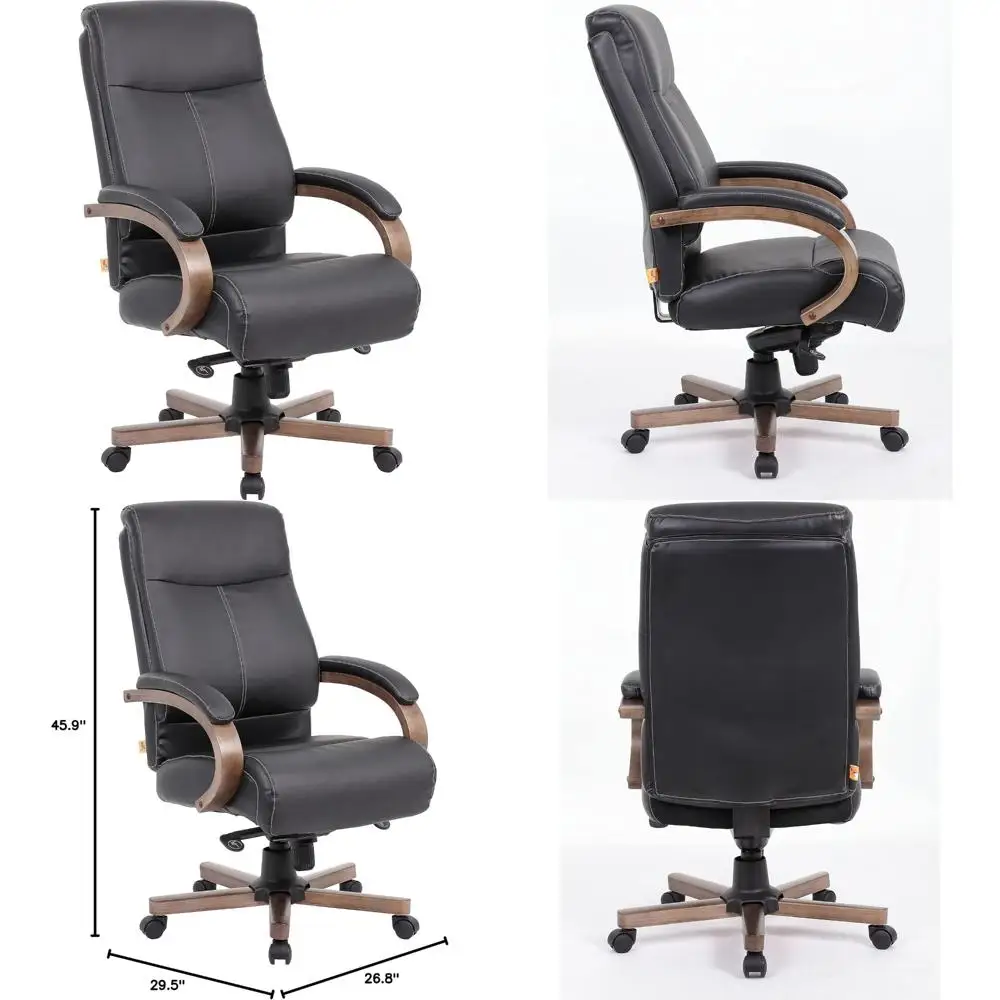 

кожаное кресло с высокой спинкой и деревянной основой