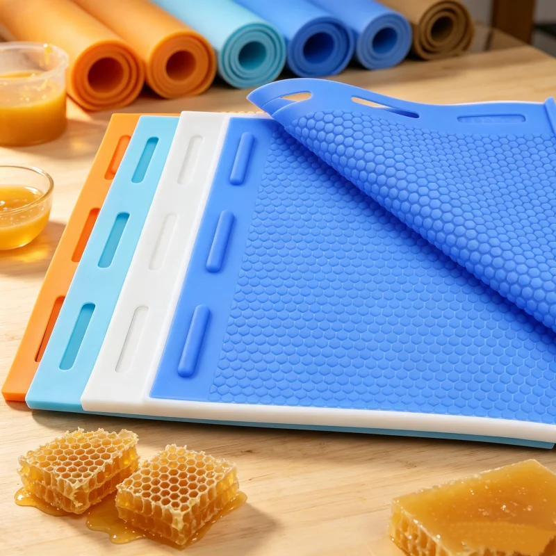 Langlebige Waben-Silikonform für Bienenwachs, Wiederverwendbare Sechseck-Bienenwaben-Prägematte für Imkerei-Wabenblatt-Herstellung – Detail 3