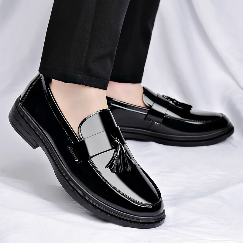 Men's Tassels High Gloss Patent Penny Loafers Fashion Formal Business Casual Oxford Slip on Dress Shoes Shoe for Men，39-44 - view 2