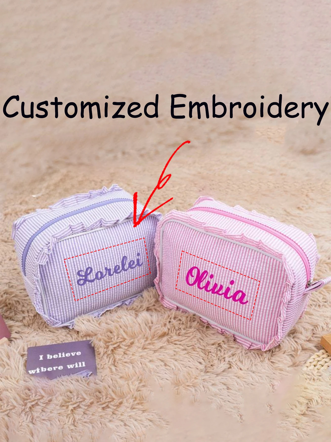 (Please contact customer service) Embroidery graphic DIY customization, bubble gauze lace makeup bag