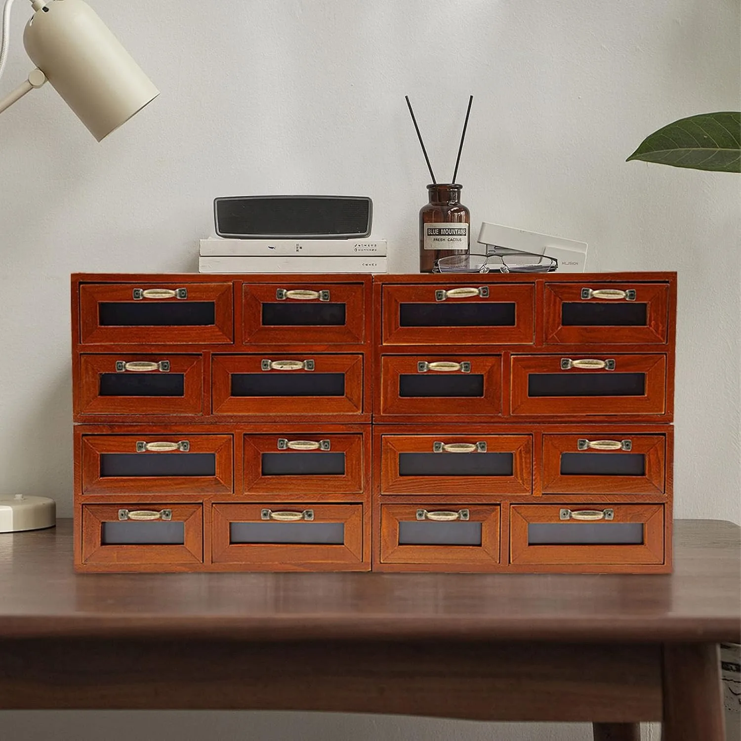 Caja de almacenamiento de madera con puerta transparente, organizador de literatura, 4 Uds., cajonera de escritorio de madera con 4 ranuras, archivador de escritorio,