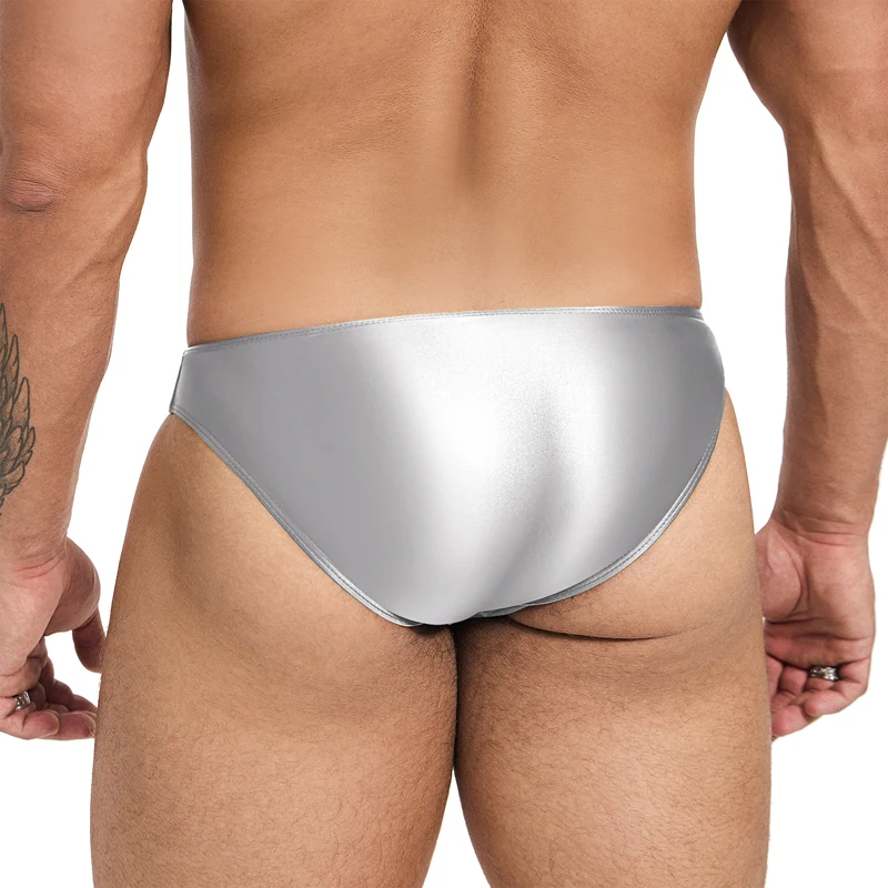 satin glossy mens sexy underwear oily Yoga sports running Leisure underpants shinny low-waisted briefs swimming trunks