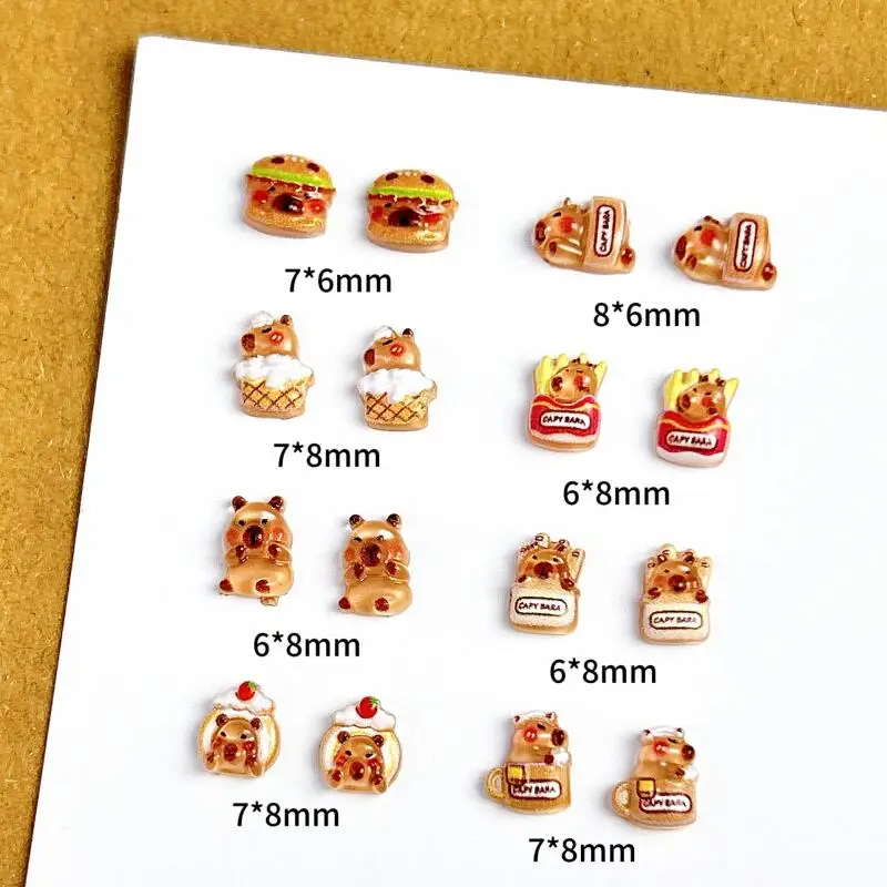 50pcs Resin Cartoon Cute Hamster Series Nail Charms Creative Hamburger Cake Delicacy Guinea Pig Nail Art Decoration DIY Maincure