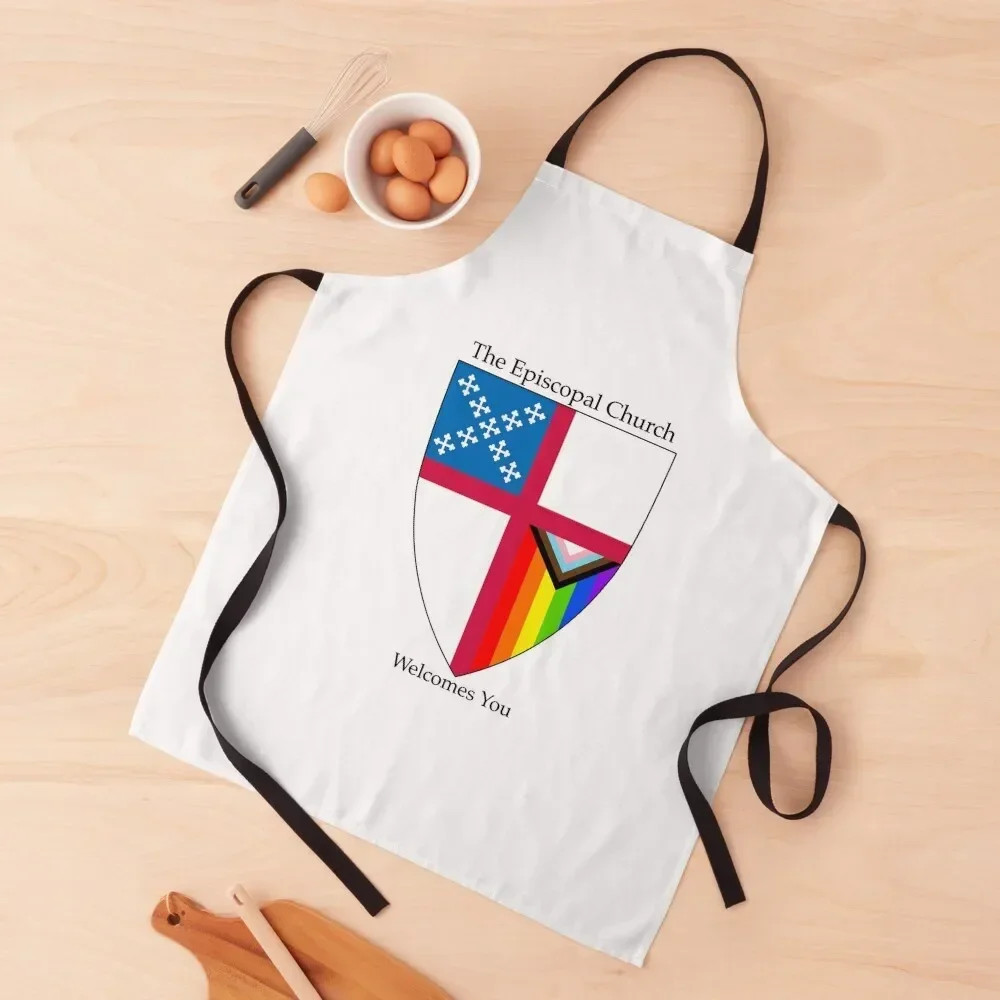 Episcopal Church Shield with Progressive Pride Flag Vertical Rainbow - Welcomes You 2 Apron For Hairdresser Barista Apron