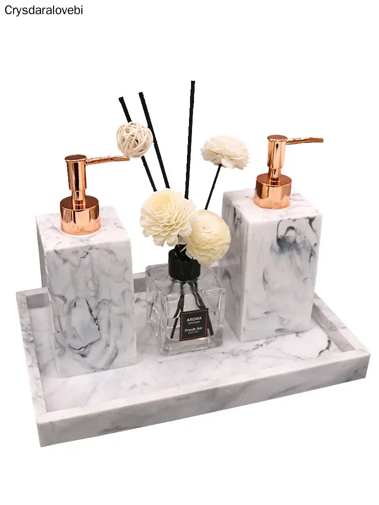 Marble Texture Bathroom Tray Accessories Set Resin Soap Dispenser Luxury Tissue Box  Storage Plates Christmas Home Decoration