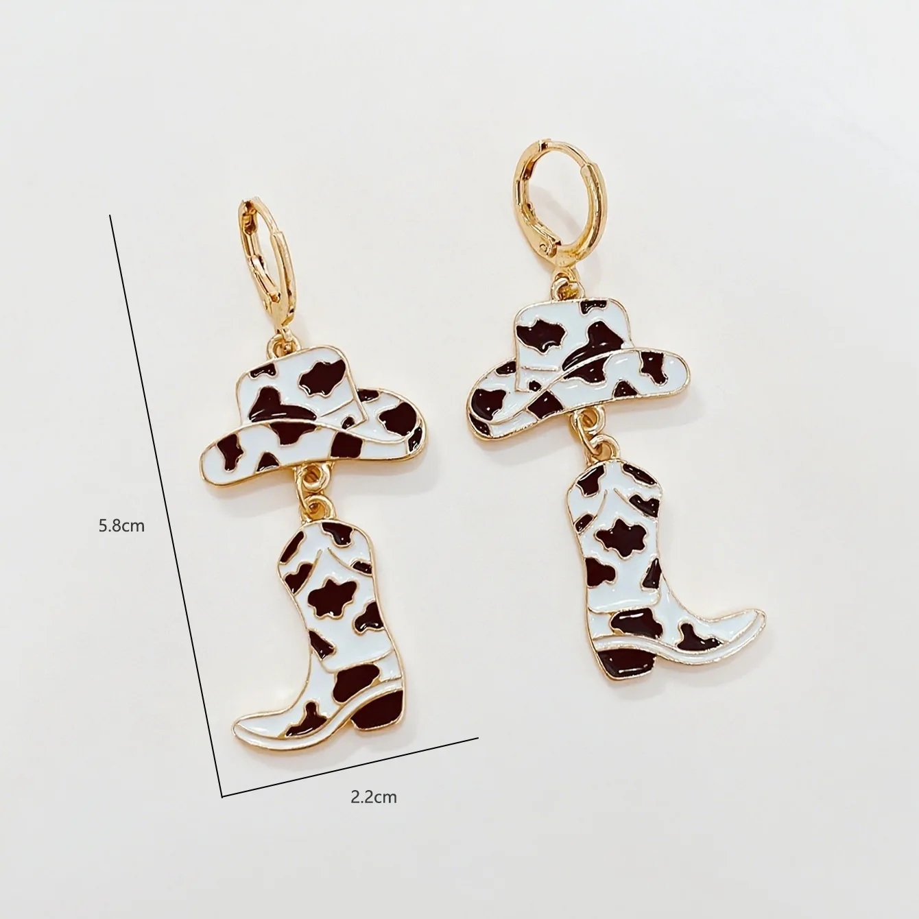 

Western Style Black White Cow Print Hat & Boots Dangle Earrings Creative Cowboy Boots Cute Y2K Hip Hop Earrings For Women