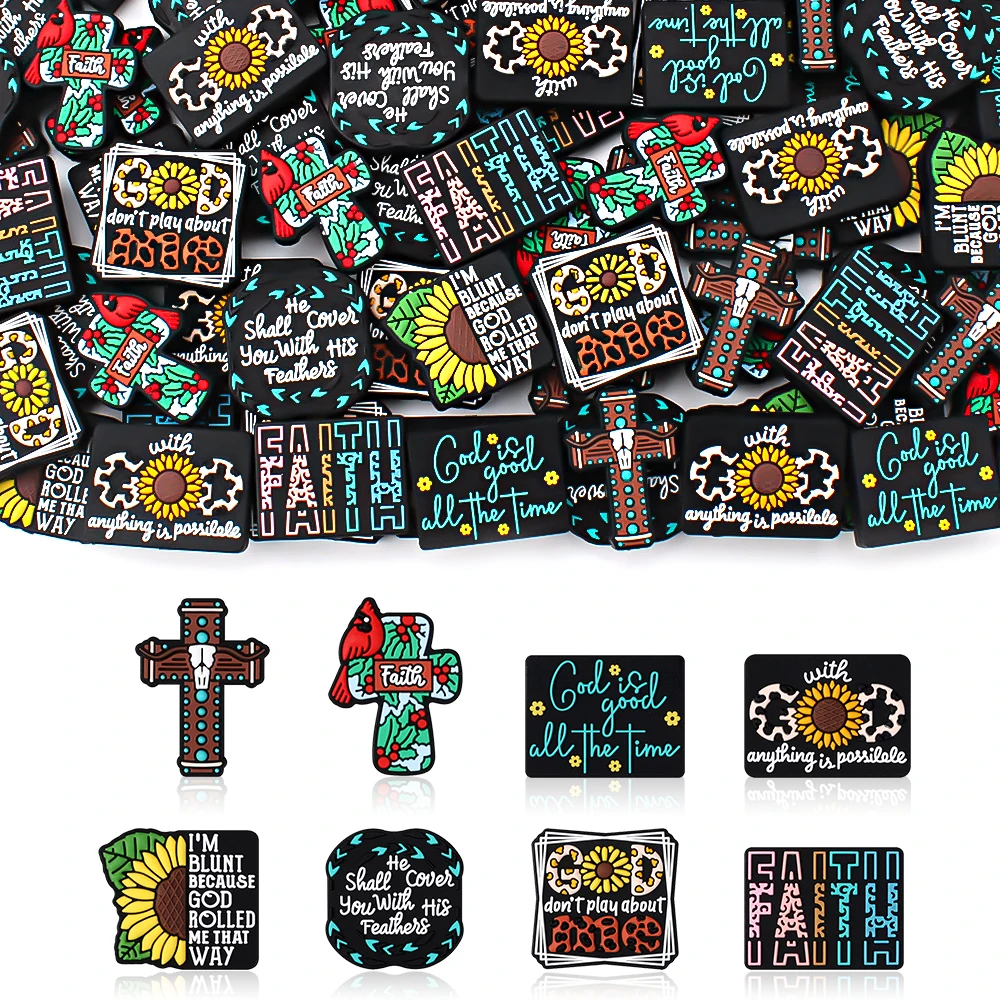 5/10pcs Jesus Theme Silicone Bead Inspirational Cross Focal Beads Proverbs Designs DIY Keychains Jewelry Handmade Gifts Supplies