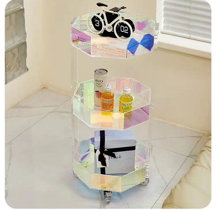 

Nordic Acrylic Coffee Table Creative Living Room With Wheels Corner Table Colorful Movable Storage Side Table Home Furniture