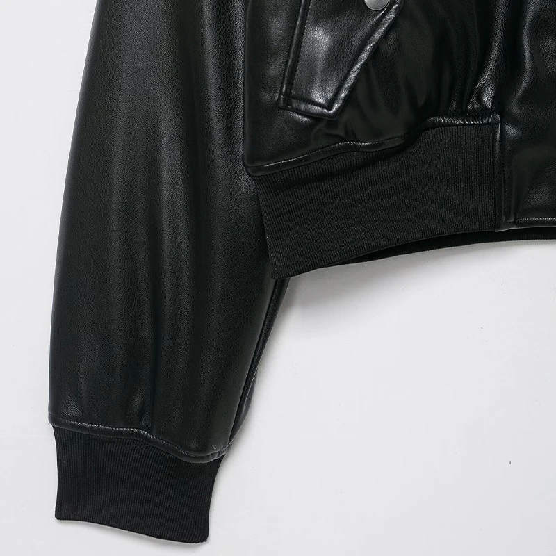 Willshela Moda donna con tasche PU Nero Cerniera frontale Bomber Giubbotti Vintage O-Collo Maniche lunghe Donna Chic Lady Outfits