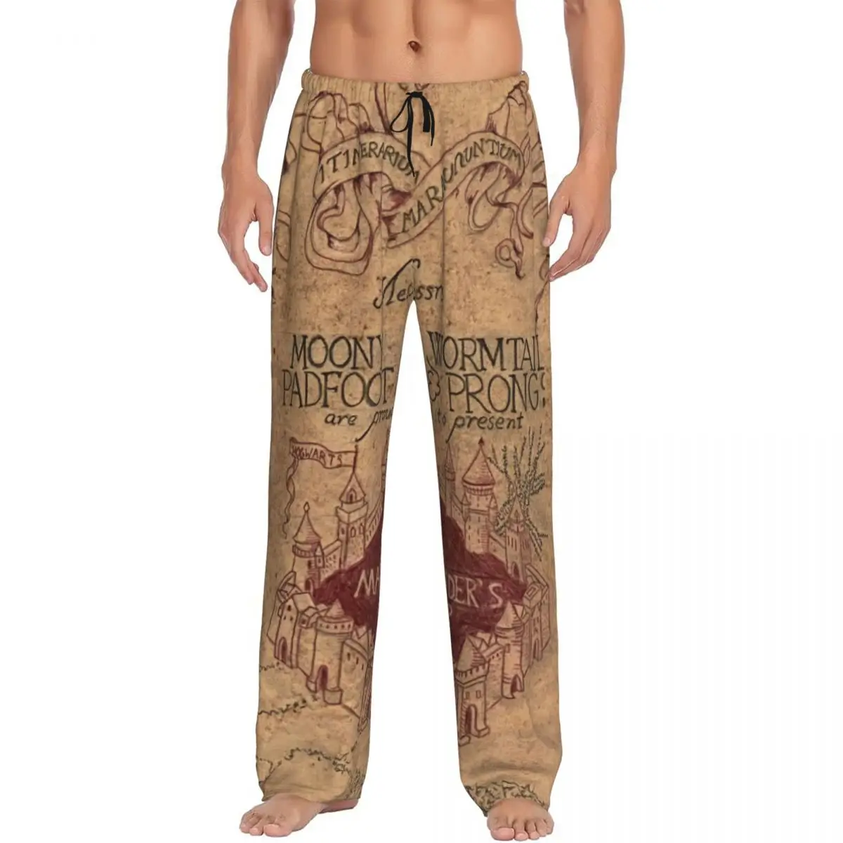 

Custom Marauders Magic Map Pajama Pants for Men Lounge Sleep Stretch Sleepwear Bottoms with Pockets