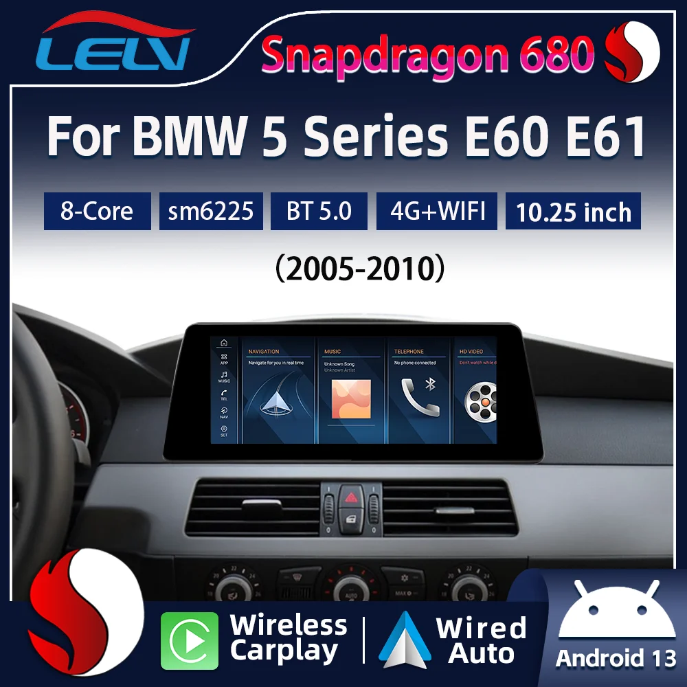 10.25'' Android Snapdragon 6225 Car Radio For BMW 5 3 Series E60 E61 E63 E90 E91 E92 Multimedia Video Player Navi GPS Carplay 4G