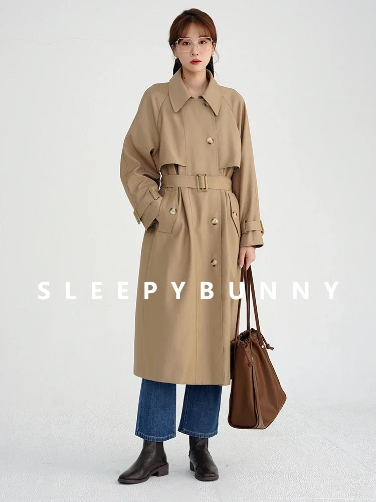Fall Winter Women Gray Trench Coat British Style Loose Fit Mid-Length Jacket Korean Elegant Casual Overcoat for Petite Frames