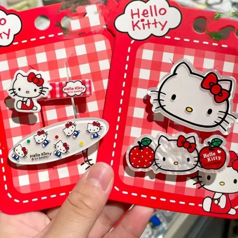 Horquillas de dibujos animados de Hello Kitty, divertidas y dulces corazones para niñas, lazos de pato que combinan con todo, horquillas con flequillo, accesorios para el cabello al por mayor