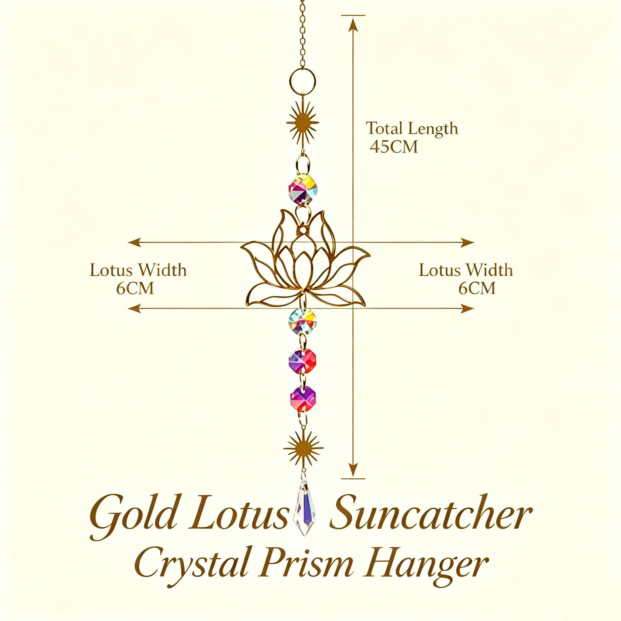 1PC Hanging Crystal Suncatcher, Golden Lotus Water Drop Pendant,Color Prism Ornament for Car Home Garden, Decorative Sun Catcher