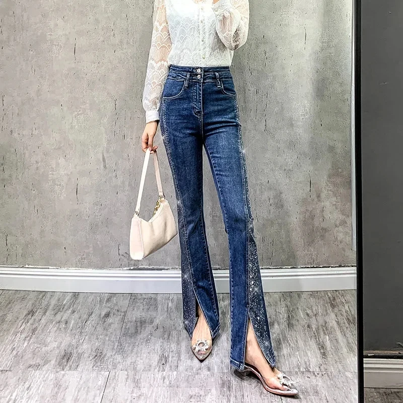 

Micro-Flared Pants Hot Drill Casual Woman Jeans Loose Korean Fashion Harajuku Women Denim Trousers Wide-leg Wild High Waist 2023