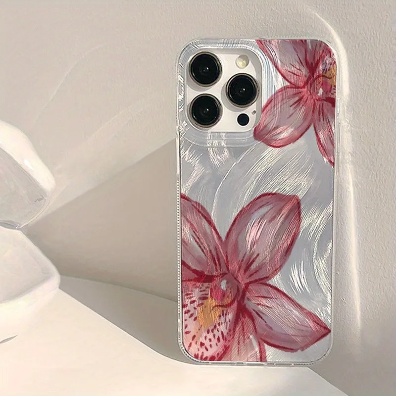 

Elegant Pink Orchid Pattern Feather Yarn Drop-Proof Case For Xiaomi Redmi Note 14 Pro Plus 5G 14 13 12 11 Redmi 13 13C 14C Cover