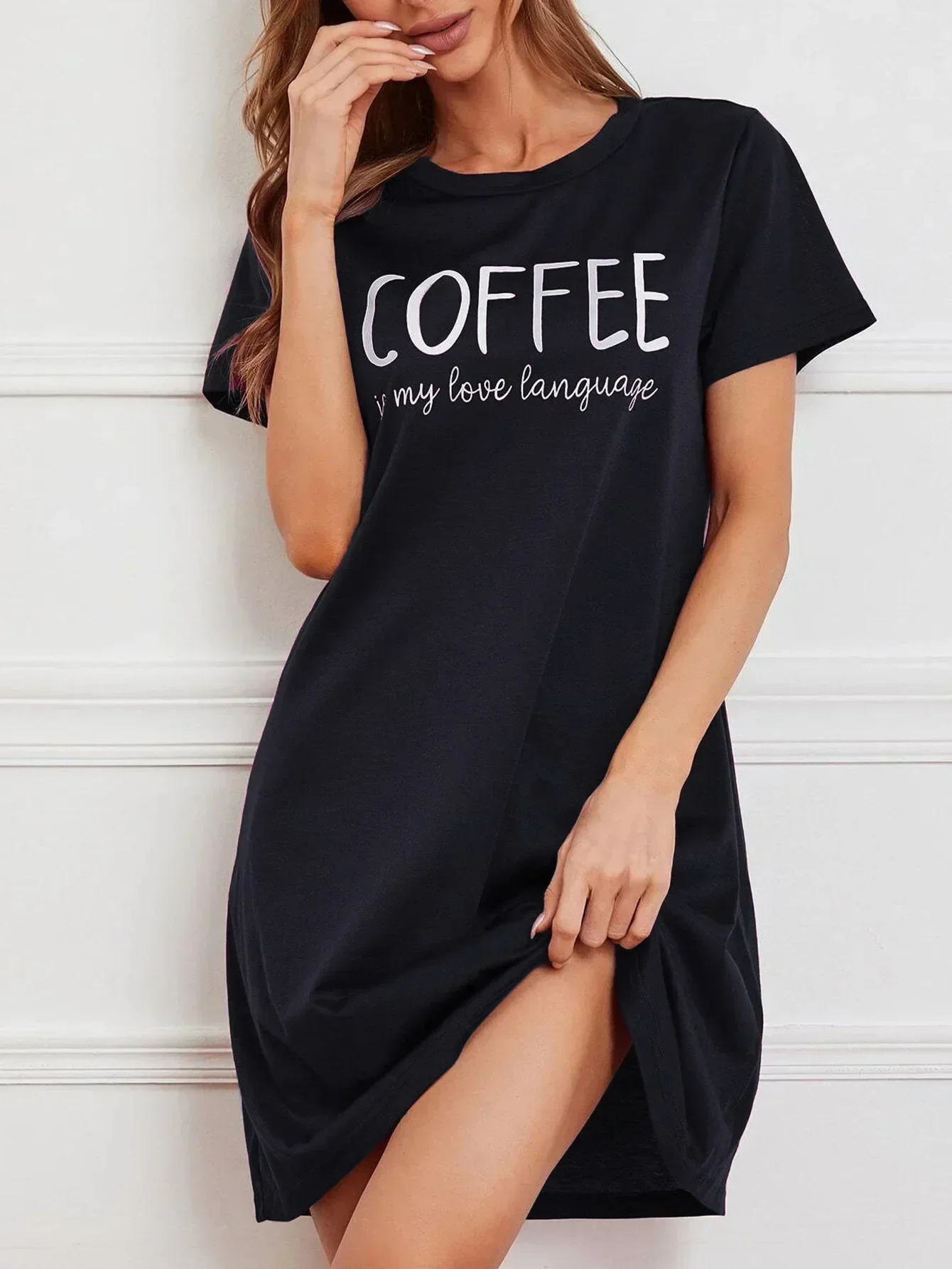 Fashion Letter Nightgown Sleepshirts Women Nightdress Shorts Sleeve Cartoon Nightgowns Sweet Casual Sleepwear Pijamas Sleepdress