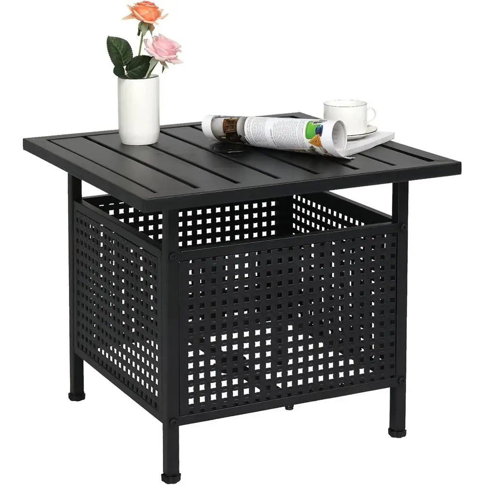 

Outdoor Side Table with Umbrella Hole 1.57 Umbrella Stand Table, Metal Patio Side Table Coffee Table End Table or Garden