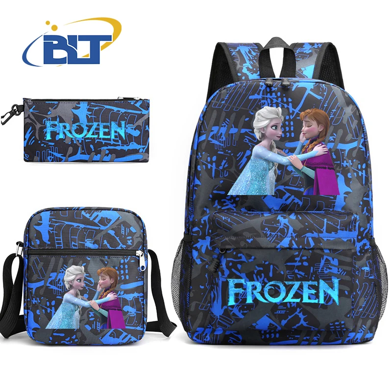 MINISO Frozen printed student school bag set children's backpack pencil case shoulder bag three-piece set