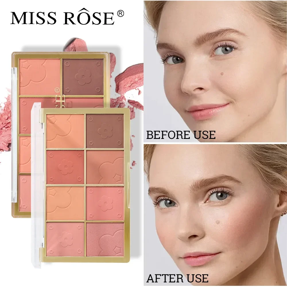 MISS ROSE 천연 누드 페이스 블러시 팔레트, 메이크업 쉬어 커버리지, 블러셔 베이킹 미네랄, 경량 블러셔 플레이트 화장품, 8 색