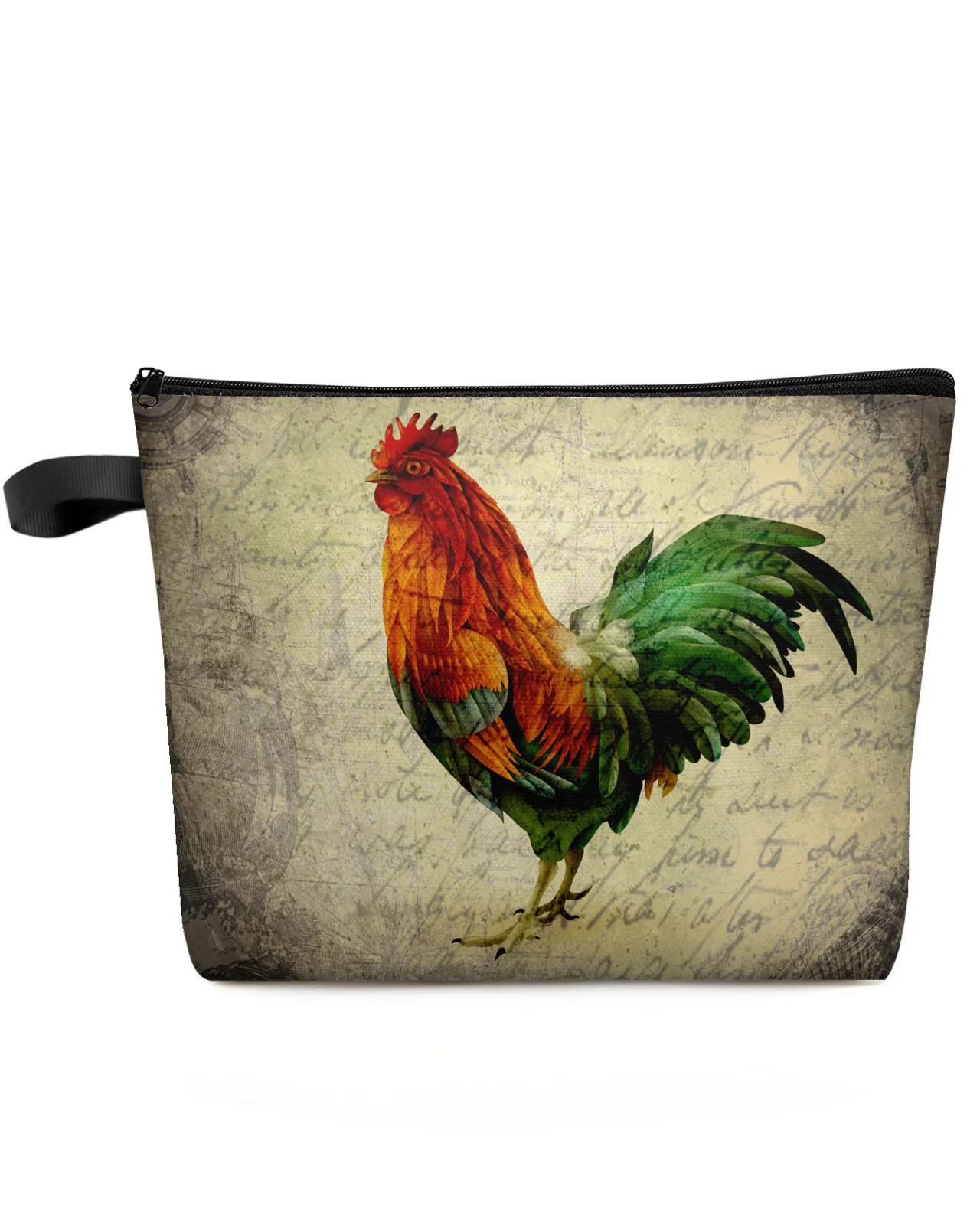 Animal Cock Retro Farm Rustic Large Capacity Travel Cosmetic Bag Portable Makeup Storage Pouch Women Waterproof Pencil Case