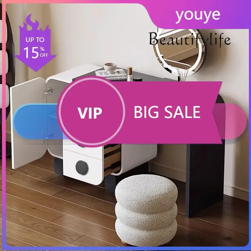 

A45 Italian Minimalist French Retro Style Solid Wood Dresser Storage Bedroom Modern Minimalist Retractable Makeup Table